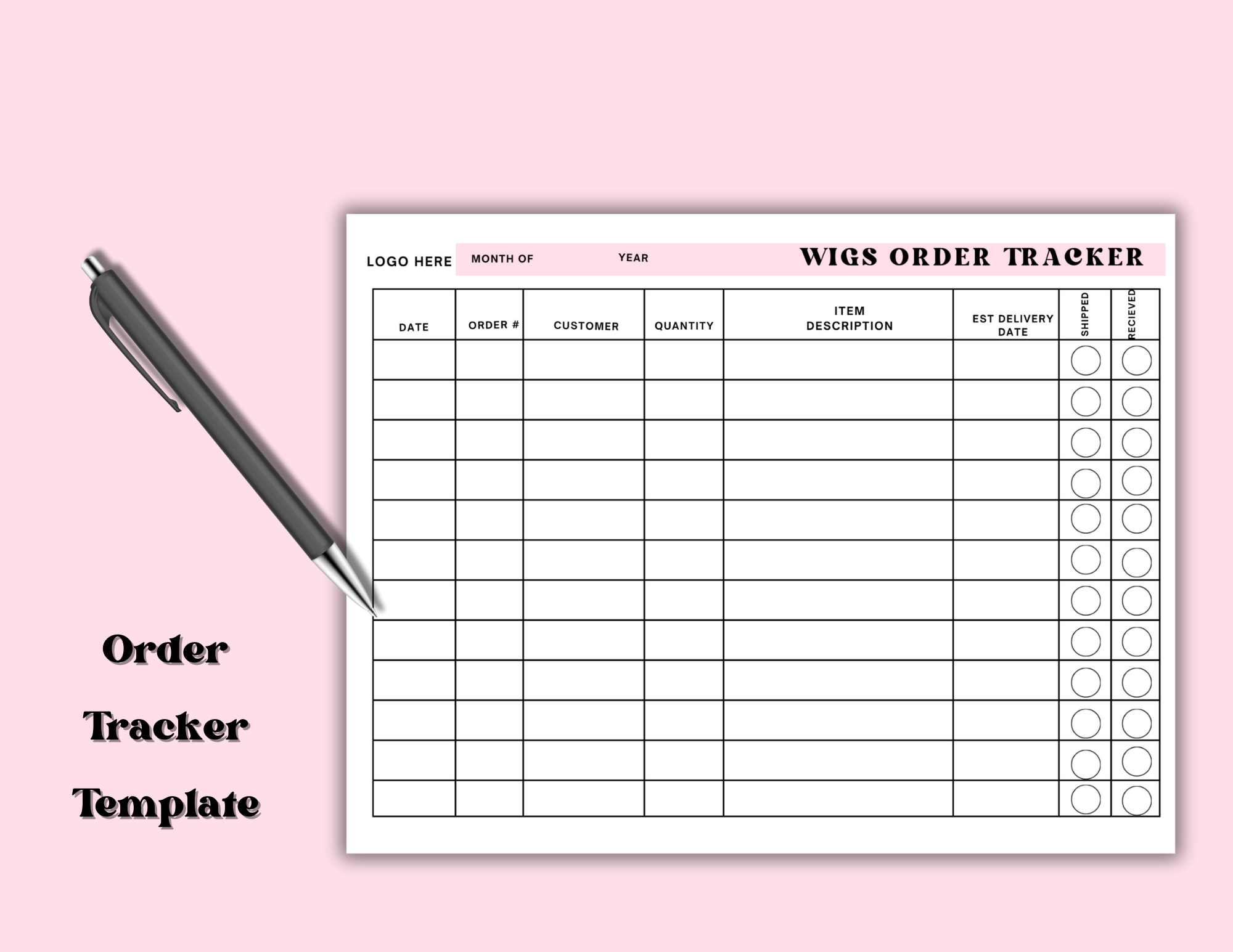 Wig makers Order tracker template