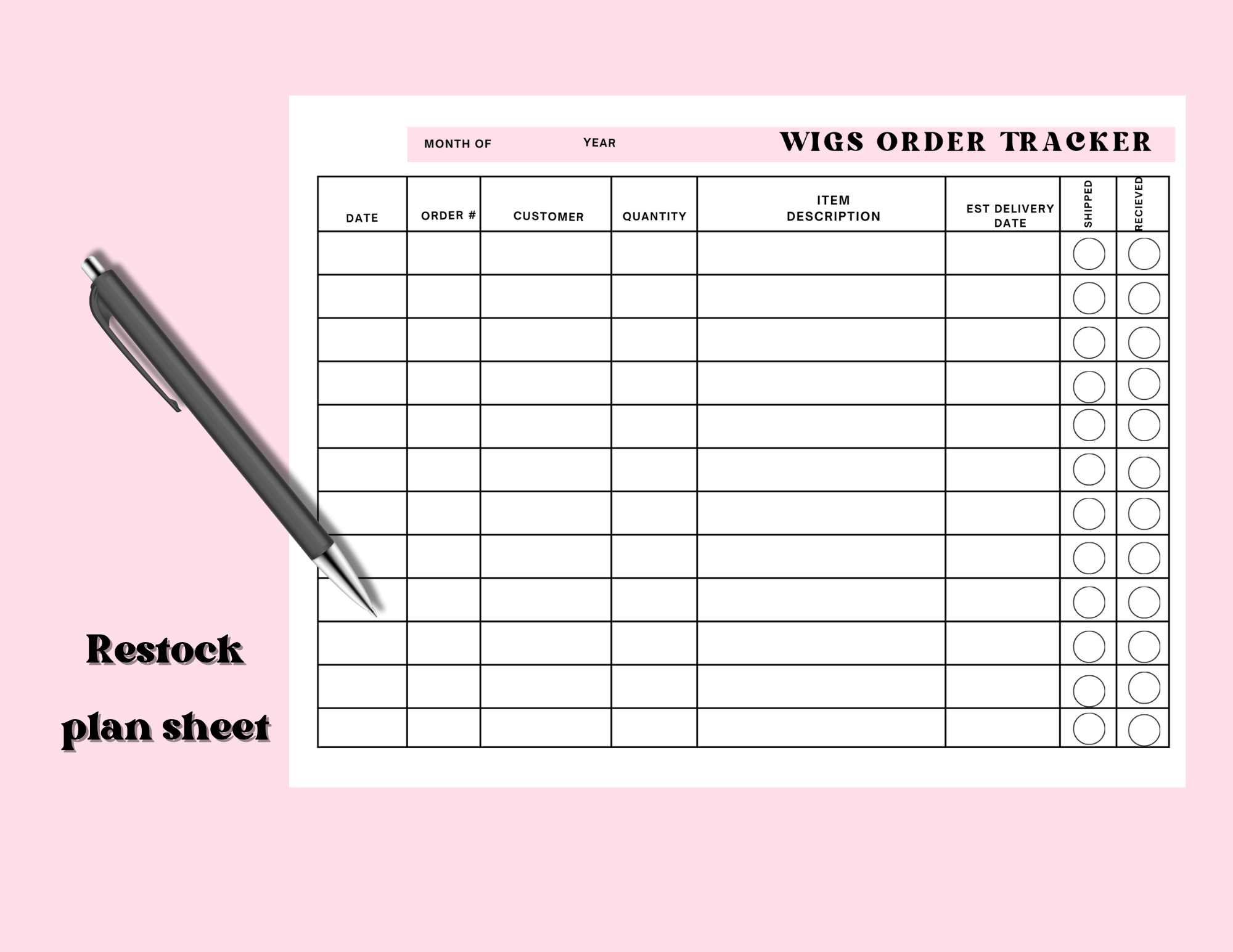 Wig makers restock plan sheet
