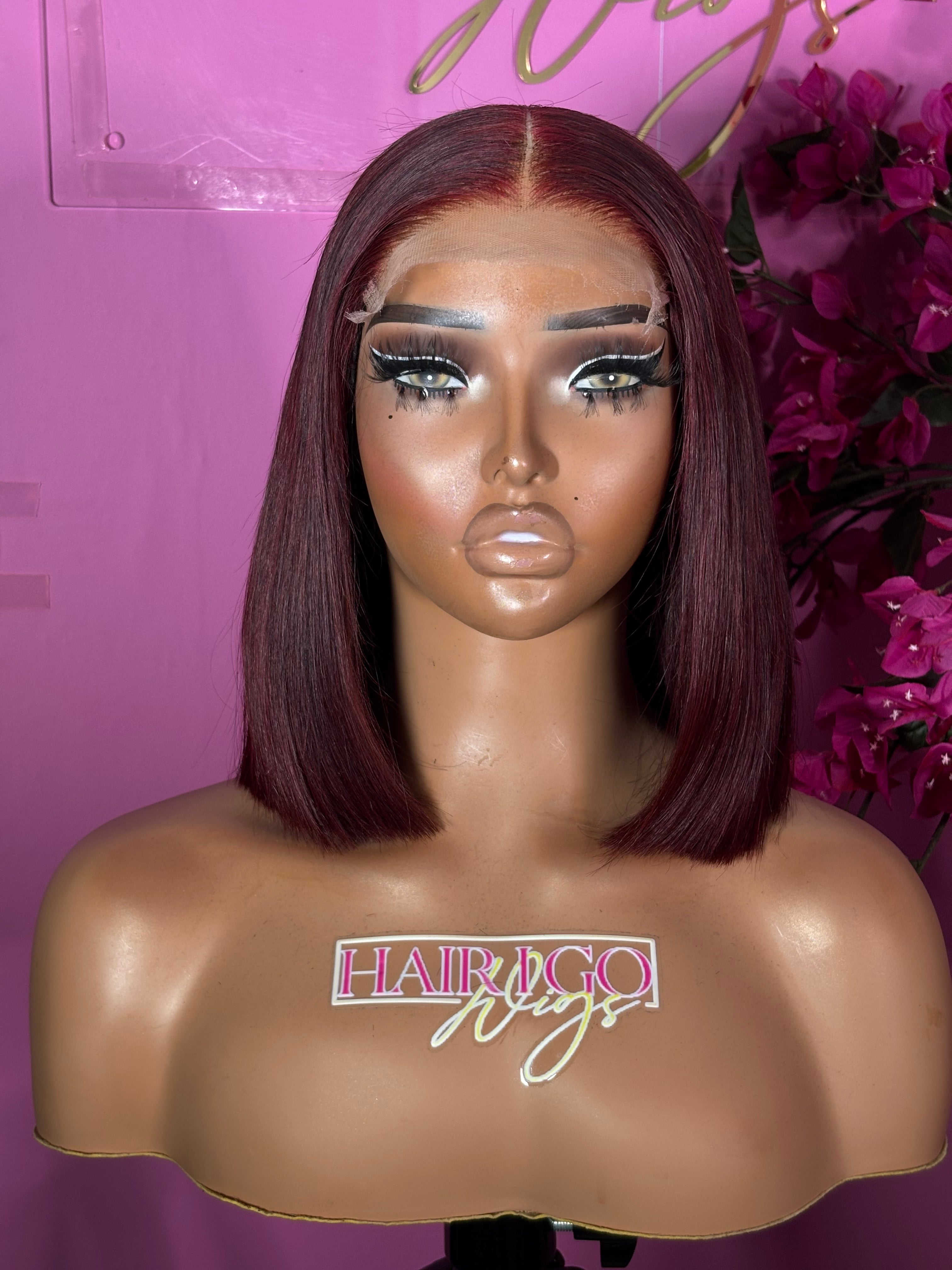 Custom Burgundy Bob 12” HD 5x5 closure 3 bundles human hair wig