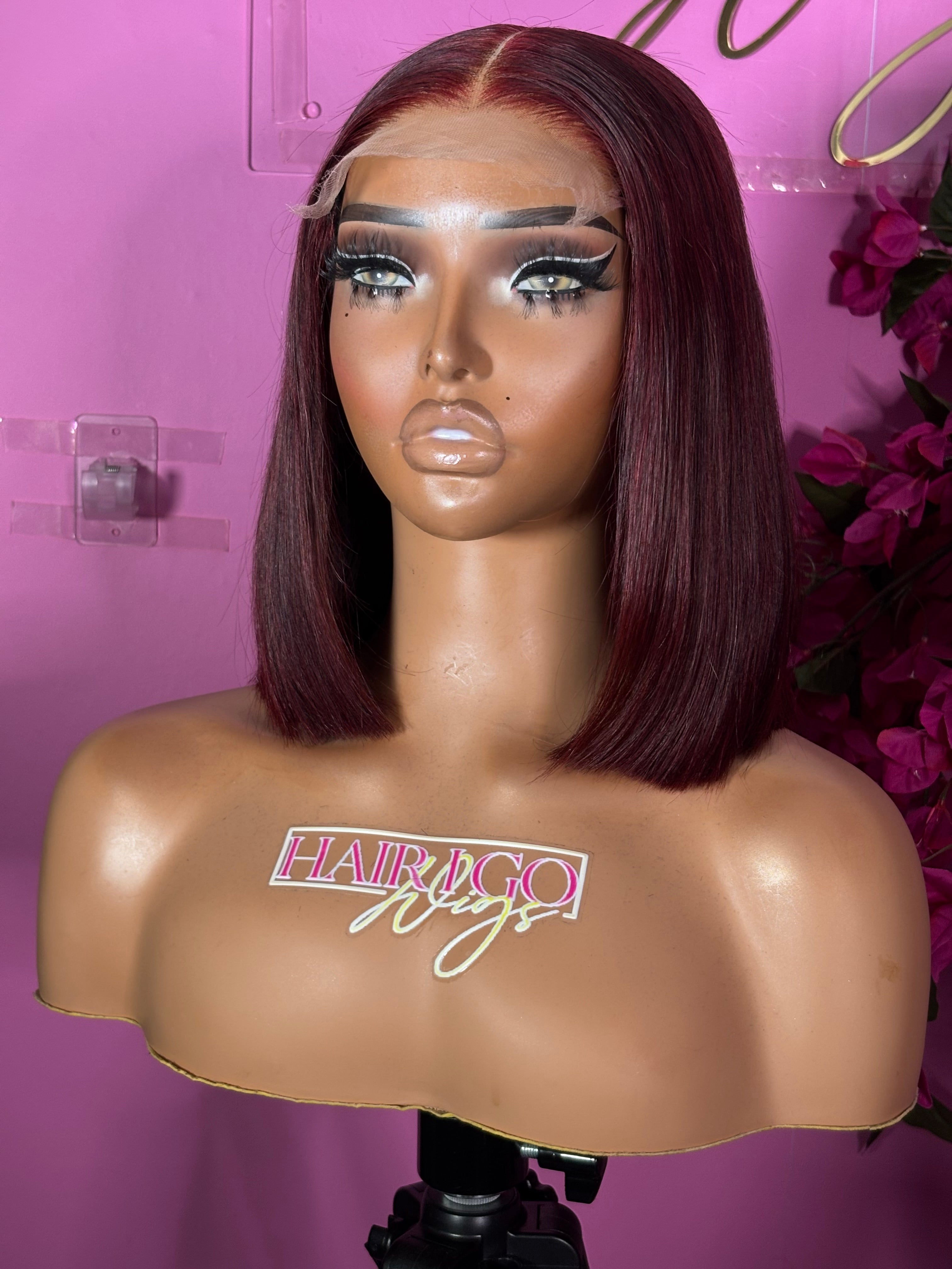 Custom Burgundy Bob 12” HD 5x5 closure 3 bundles human hair wig