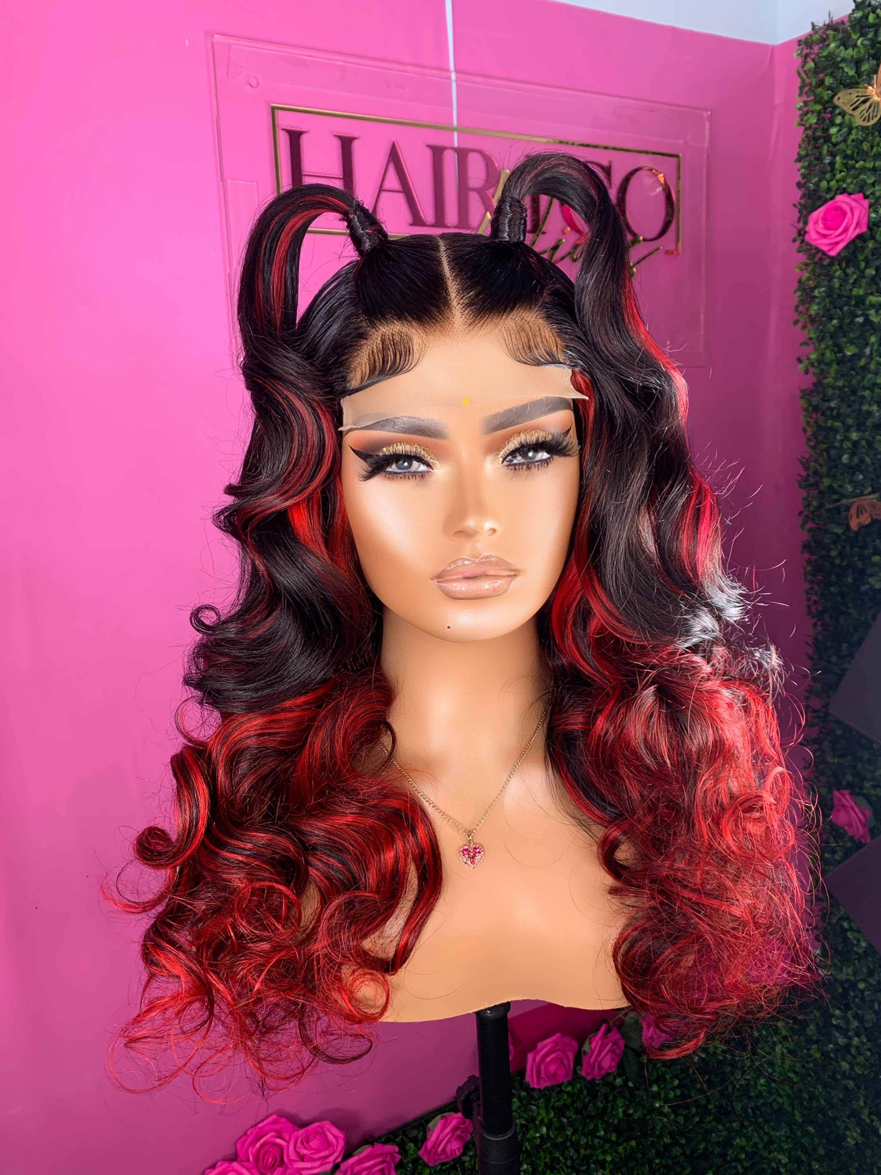 Heart Slayer 20” with black and strips highlight human hair red