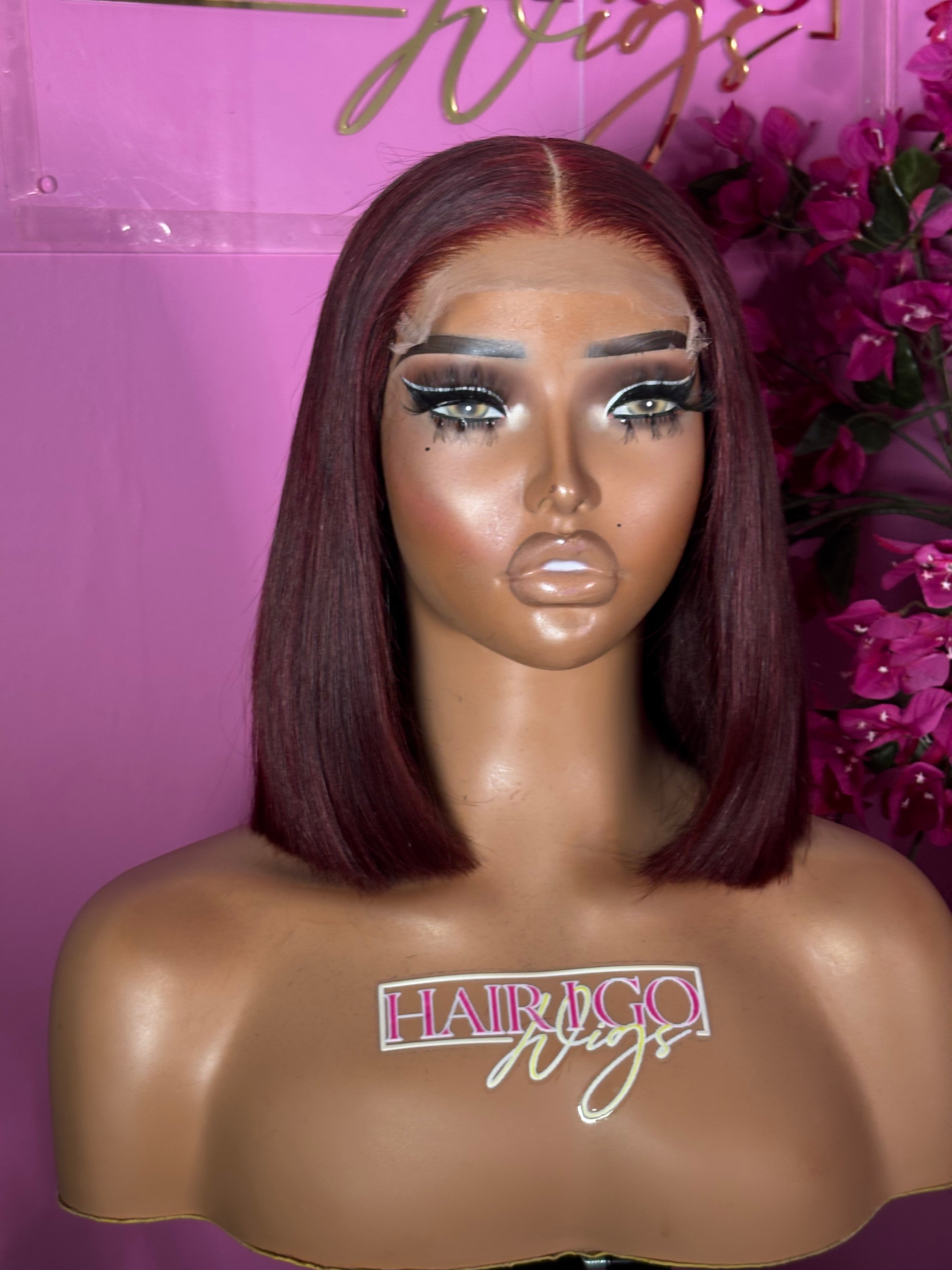 Custom Burgundy Bob 12” HD  5x5 closure 3 bundles human hair wig
