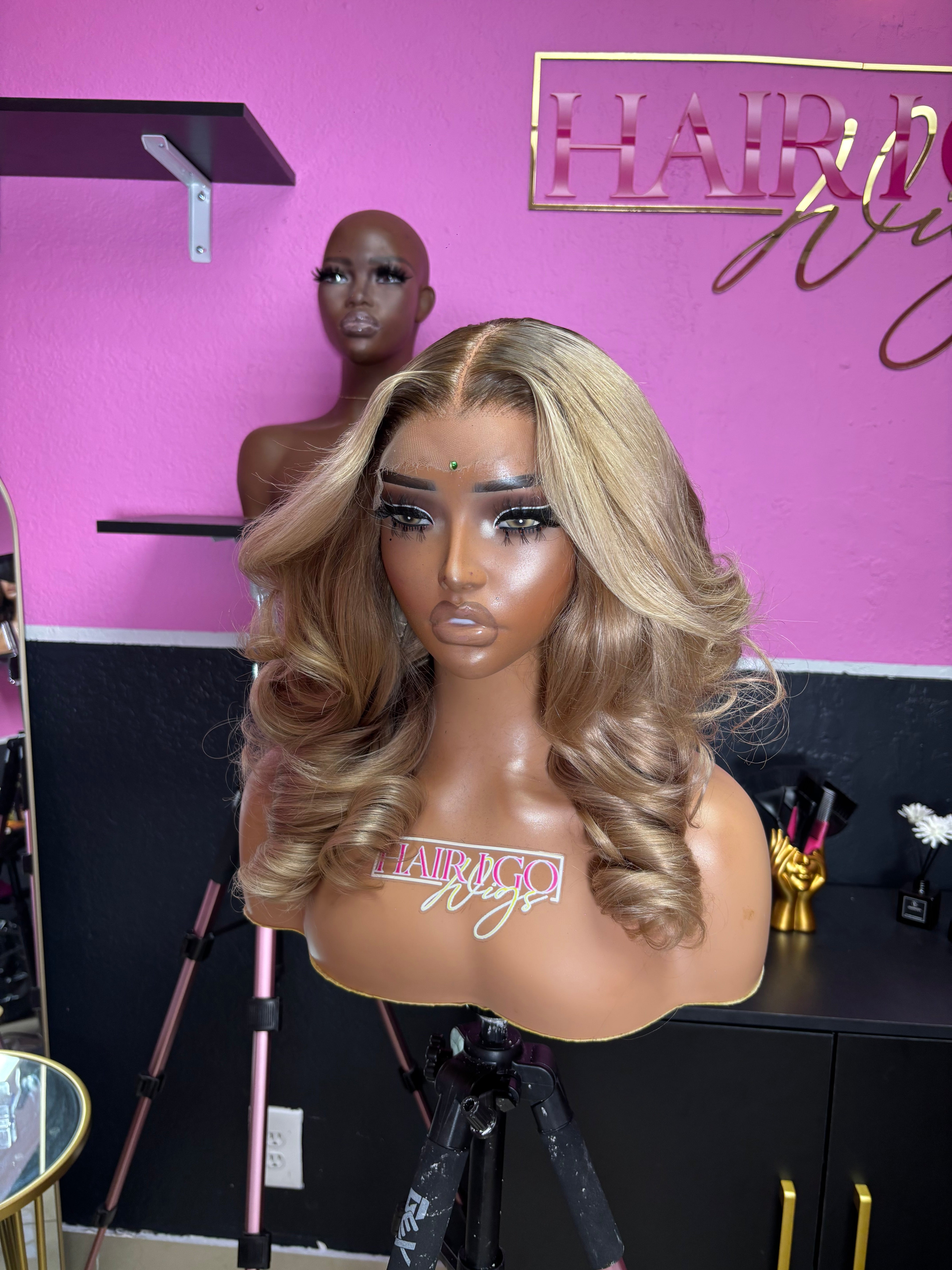 Champagne 16” 5x5 HD closure human hair wig