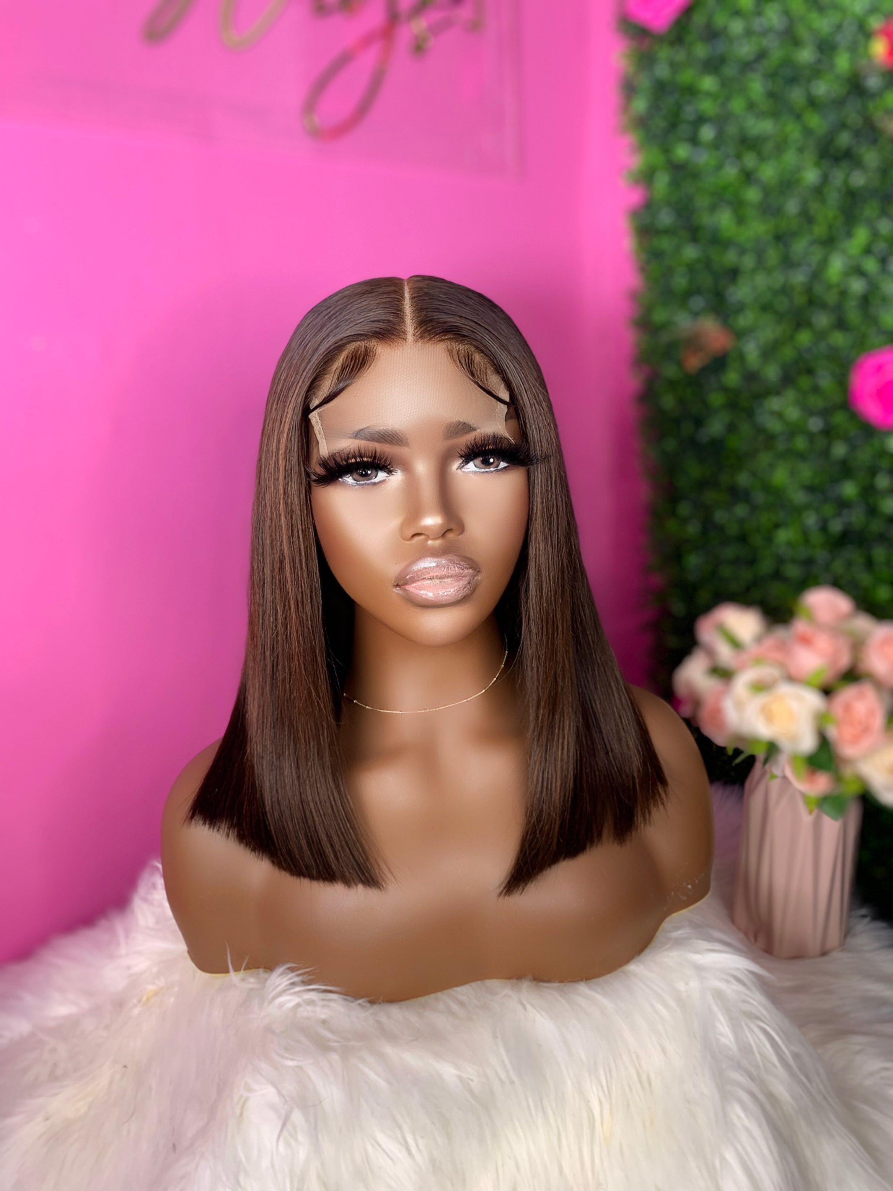 Chocolate bob 14" bob lace closure human hair wig