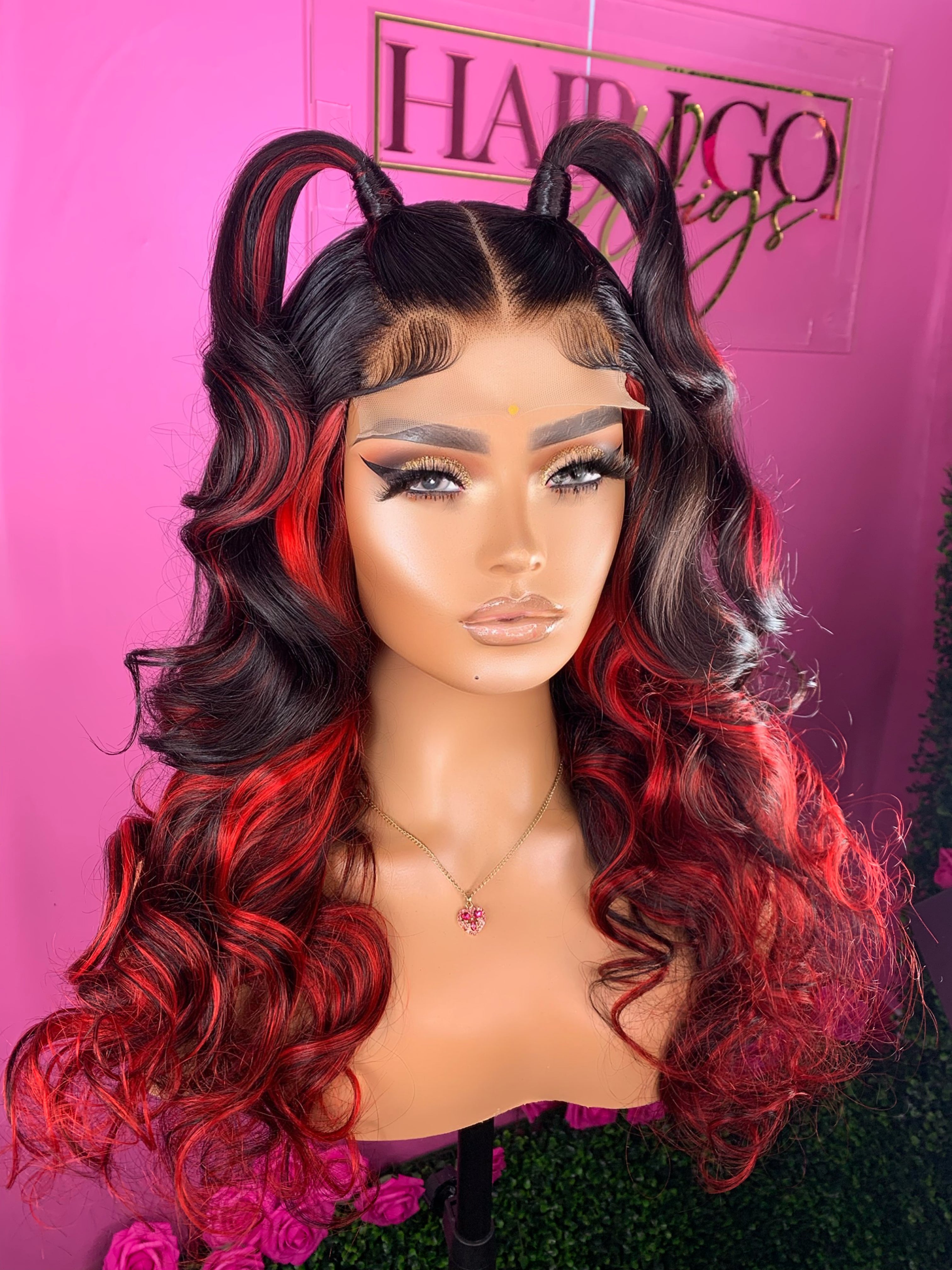 Heart Slayer 20” with black and strips highlight human hair red