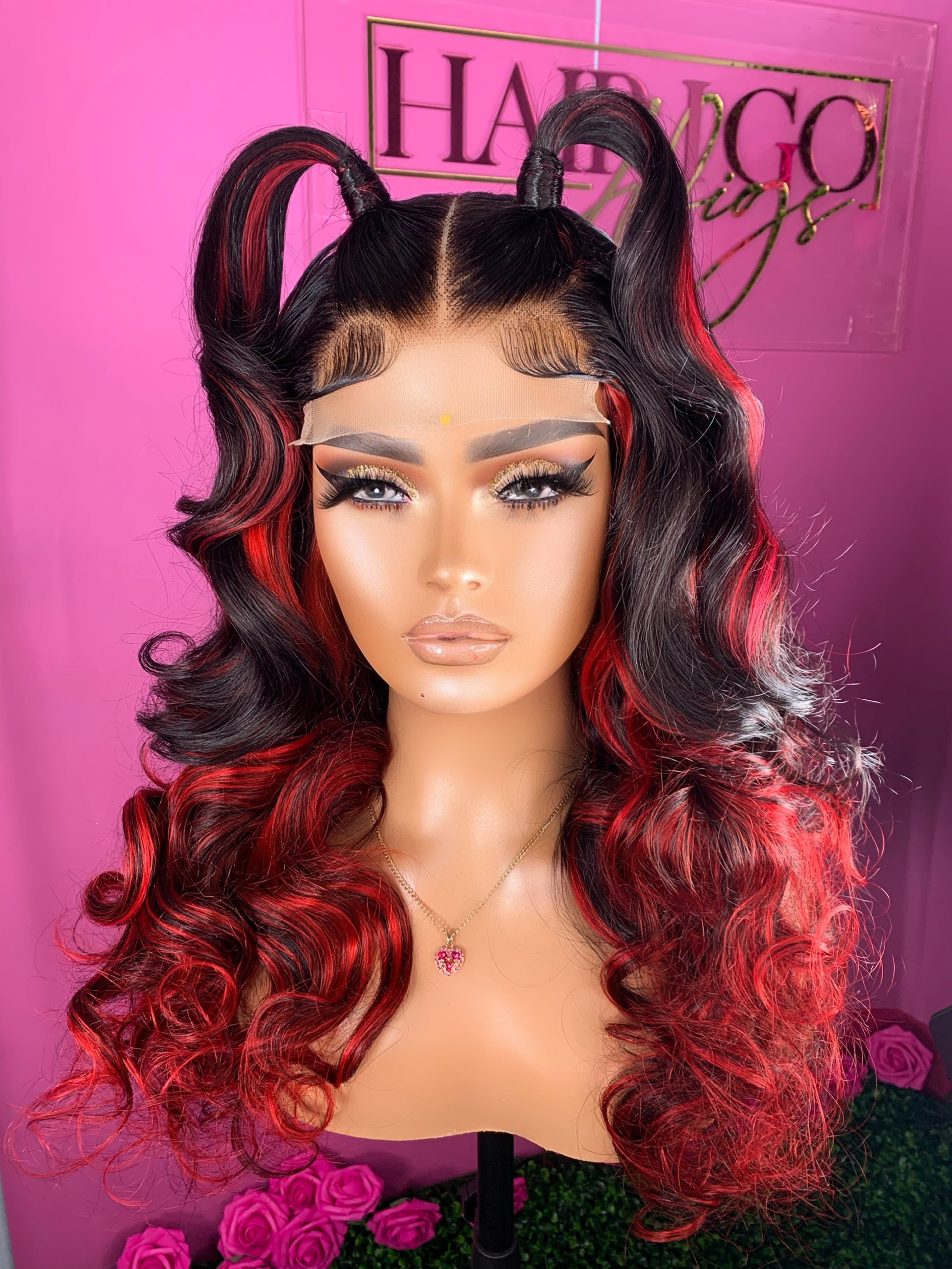 Heart Slayer 20” with black and strips highlight human hair red